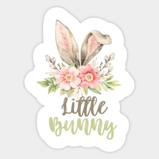 Little Bunny with Watercolor Grey Bunny Ears and Flowers Sticker